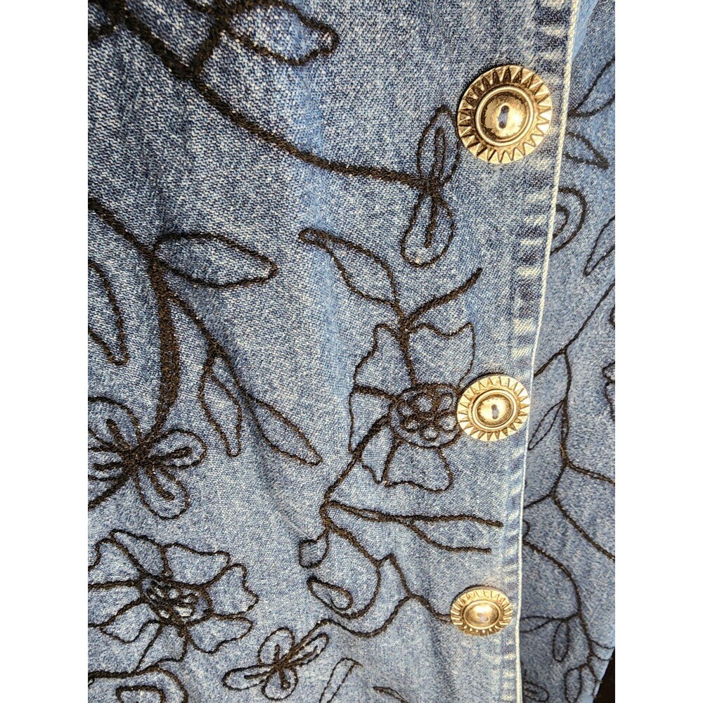 Vintage 90s Floral Embroidered Denim Jacket – Medium Wash - L - Picture 3 of 5